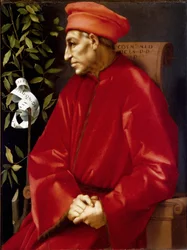 Portrét Cosima (Cosimo de Medici), dit Cosimo the Old Medici (1389-1464) Obraz Jacopo (Iacopo) Carrucci dit il Pontormo (Pontormo) (1494-1556) 1518-1519 Ne. 86x65 cm Florencie, Uffi Galerie ) © Luisa Ricciarini / Leemage