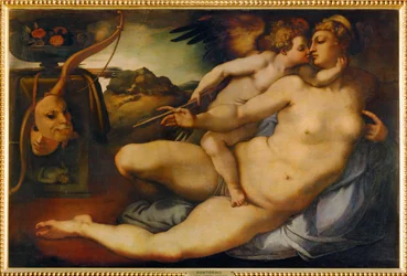 Venuše a Amor, podle Michelangela (malba na dřevě)