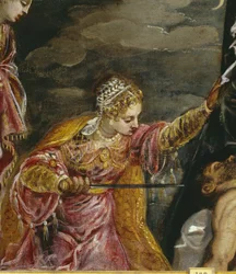 Detail obrazu Judita a Holopherne, asi 1552-55 (olej na plátně)