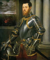 Portrét muže ve zlatém zdobeném brnění, cca 1555.