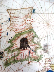 Anglie, Wales a Skotsko, z renesanční mapy Evropy, Jacopo Russo (po), 1528