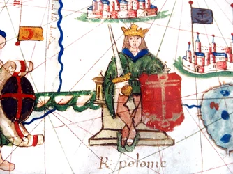detail polského krále z renesanční mapy Evropy, Jacopo Russo (po), 1528