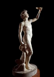 Bakchus (Bacco). Socha Jacopa Sansovina (Jacopo Tatti) (1486-1570). Mramor. 1510. Výška: 146 cm. Palazzo Bargello, Florencie