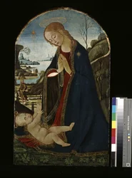 Madonna Adoring The Christ Child (olej na dřevě)
