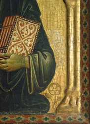 Vykupitel s Madonou a svatými, od Meliore Toscano nebo Meliore di Jacopo (cca 1255-1285), tempera a zlato na panelu, 85x210 cm, Detail