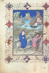 Ms 11060-61, Útěk do Egypta, z knihy "Tres Belles Heures du duc de Berry", asi 1409