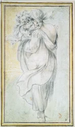Cikán s dítětem - Dílo Jacquese Bellange (kolem 1575-1616), krev a černobílá křída na papíře (30x16,5 cm), počátek 17. století - Cikán s dítětem, Krev, černobílá křída na papíře od J Bellange, počátek 17. století – stát H