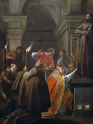 Papež Nicholas V v hrobě svatého Františka z Assisi, obraz Jacques Blanchard (1600-1638)