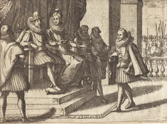 Král a královna v poradě o Turcích [recto], 1612.