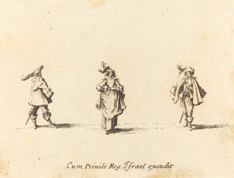 Dáma s pery a dva pánové, pravděpodobně 1634.