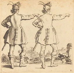 Důstojník s peřím v čepici, při pohledu zezadu, 1617 a 1621.