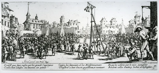 Strappado, deska 10 z „The Miseries and Misfortunes of War“, vyryla Israel Henriet (c.1590-1661) 1633