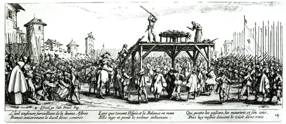 The Wheel, deska 14 z „The Miseries and Misfortunes of War“, vyryla Israel Henriet (c.1590-1661) 1633
