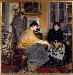 Paní Ludovic Halevy, její syn spisovatel Elie Halevy (1870-1937) a Florence Halevy Obraz od Jacquese Emila (Jacques-Emile) Blanche (1861-1942) Soukromá sbírka 20. století