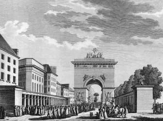 Francouzská revoluce: Přijetí ústavy ze dne 3. září 1791. Rytina Berthaut po Swebach. Paříž, knihovna Ústavu dějin revoluce