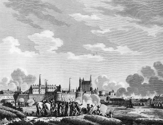 Francouzská revoluce: Útok Vendeenů na Nantes dne 29. června 1793. Rytina Berthaut po Swebach Paris, Knihovna Ústavu dějin revoluce