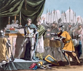 Historický den Bouvines v roce 1214, vyryl Jean Baptiste Morret (fl. 1790-1820), 1790