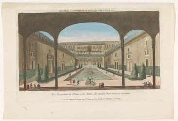 Pohled na nádvoří s fontánami Alhambra v Granadě Les bains des enciens rois Mores, granát (název na předmětu)