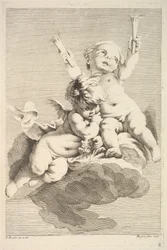 Dva Cupids, One Holding Torches, střední až konec 18. století.