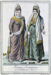 Evropské ženy v tureckém oděvu - v „“Encyclopédie des voyages”” od Grasset Saint Sauveur, ed. Paříž 1796