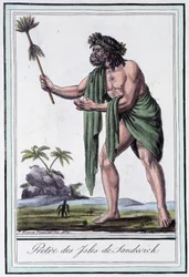Kněz Sandwichových ostrovů – v “”Encyklopedie cest”” od Grasset Saint Sauveur, ed. Paříž 1796