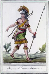 Warrior of the Amazon River – in “”Encyclopedia of Voyages”” od Grasset St Sauveur, ed. 1796
