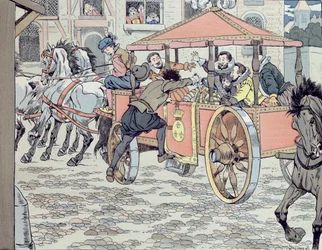 Zavraždění Jindřicha IV. Françoisem Ravaillacem v rue de la Ferronnerie dne 14. května 1610, asi 1900