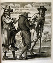 Rytá ilustrace ze sbírky přísloví ze 17. století. Paříž 1657-1663. Autor: Jacques Lagniet (1620-1675). Francouzský rytec. Od něho mnoho společensky kritických rytin a posměšných obrázků, jako jsou jeho někdy groteskní a fantastické ilustrace.