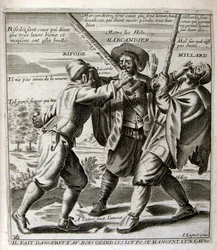 Rytá ilustrace ze sbírky přísloví ze 17. století. Paříž 1657-1663. Autor: Jacques Lagniet (1620-1675). Francouzský rytec. Od něho mnoho společensky kritických rytin a posměšných obrázků, jako jsou jeho někdy groteskní a fantastické ilustrace.