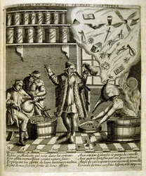 Rytá ilustrace ze sbírky přísloví ze 17. století. Paříž 1657-1663. Autor: Jacques Lagniet (1620-1675). Francouzský rytec. Od něho mnoho společensky kritických rytin a posměšných obrázků, jako jsou jeho někdy groteskní a fantastické ilustrace.