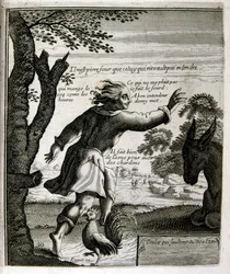 Rytá ilustrace ze sbírky přísloví ze 17. století. Paříž 1657-1663. Autor: Jacques Lagniet (1620-1675). Francouzský rytec. Od něho mnoho společensky kritických rytin a posměšných obrázků, jako jsou jeho někdy groteskní a fantastické ilustrace.