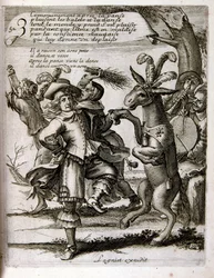 Rytá ilustrace ze sbírky přísloví ze 17. století. Paříž 1657-1663. Autor: Jacques Lagniet (1620-1675). Francouzský rytec. Od něho mnoho společensky kritických rytin a posměšných obrázků, jako jsou jeho někdy groteskní a fantastické ilustrace.