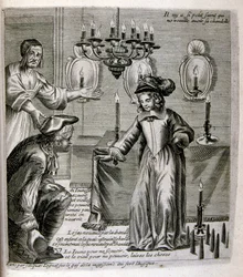 Rytá ilustrace ze sbírky přísloví ze 17. století. Paříž 1657-1663. Autor: Jacques Lagniet (1620-1675). Francouzský rytec. Od něho mnoho společensky kritických rytin a posměšných obrázků, jako jsou jeho někdy groteskní a fantastické ilustrace.