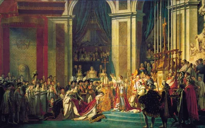 Korunovace Napoleona v pařížské katedrále Notre-Dame dne 2. prosince 1804, 1807.