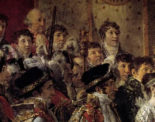 Napoleonův obřad. Detail zobrazující bratry Napoleona (Joseph Bonaparte