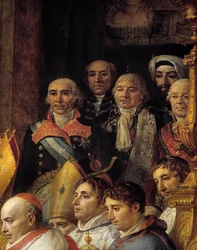 Napoleonův obřad. Detail představující velvyslance (admirál de Gravina (velvyslanec Španělska, zemřel 1805), generál Armstrong (velvyslanec Spojených států), Monsieur de Marescalchi (ministr italské rep.), Mohamed řekl - halet effendi (velvyslanec