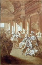 „Vrátí tě čistou a cudnou tvému manželovi“, scéna ze čtvrtého dějství „Figarova svatba“ od Pierra-Augustina Carona de Beaumarchais (1732-99) 1785