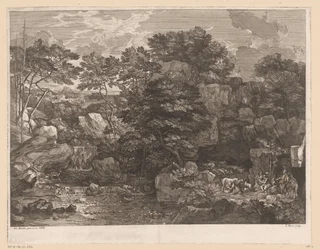 Říční krajina s pastýři