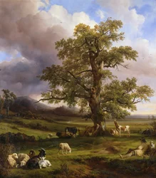 Zvířata odpočívající kolem velkého dubu, 1842