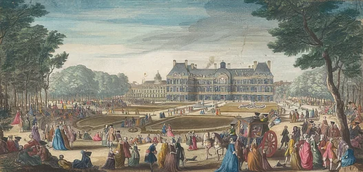 Palais du Luxembourg v Paříži při pohledu ze zahrady. 1729