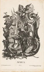 Rocaille s personifikací afrického kontinentu Afrika (název na předmětu) Čtyři kontinenty (název série)