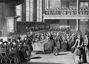 Večeře anabaptistů, rytina Jacobuse van der Schley (1715-1779) z Náboženské obřady a zvyky všech národů světa