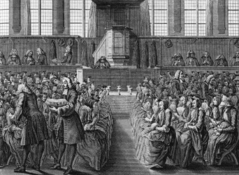Večeře anabaptistů, rytina Jacobuse van der Schley (1715-1779) z Náboženské obřady a zvyky všech národů světa