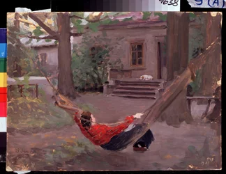 ""Dans le hamac"" Obraz Jakova Kaliničenka (1869-1938) 1903 Státní oblastní muzeum umění I. Pozhalostina, Rjasan