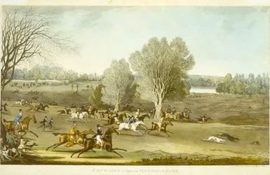 Coursing - Pohled na Hatfield Park, vyrytý Jamesem Pollardem (1797-1867) (barevné lito) (viz také 266808)
