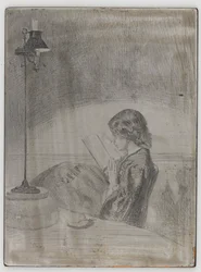 Reading by Lamplight, 1858.