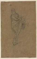 stojící žena držící její šaty verso, c. 1872.