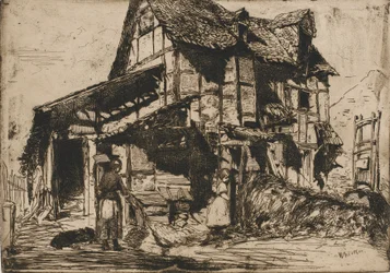 Nebezpečný činžák. Jeden z dvanácti leptů z přírody. Francouzský soubor, 1858.