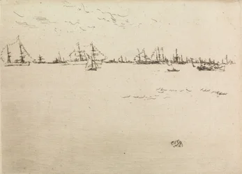 Troop Ships, ze souboru dvanácti leptů s názvem The Naval Review, 1887