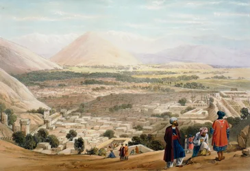 Kábul z Citadely, ukazující staré opevněné město, první anglo-afghánská válka 1838-1842